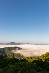 Top of a mountain with the sea of mist at Mon Kru Ba Sai, Mae Moei National Park, Tak in Thailand.