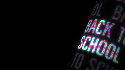 BACK TO SCHOOL  colorful glitch text effect 3D tube rotation animation loop with flicker light. 4K 3D seamless looping BACK TO SCHOOL kinetic cylinder glitch effect element for intro, title banner wit