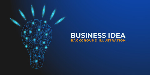Abstract light bulb Low Poly wireframe and point for Business idea, Innovation, creativity, business technology idea concept in dark blue. Low poly glowing mesh with connected dots
