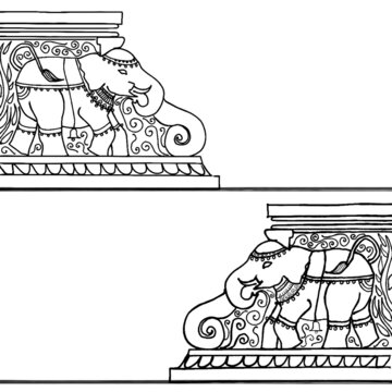 Indian Temple Aesthetics: Sketch of a Chola Style Architecture Pillar, with a Makara at the base. Used as borders or decoration to give that vintage - ancient - olden vibe and feel.