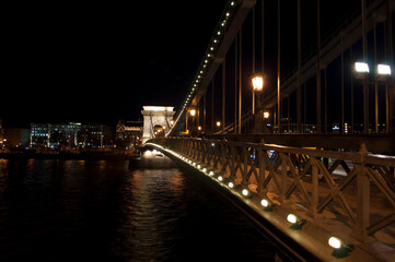 Fototapeta na wymiar Chain Bridge on Danube River by Night. Budapest, Hungary