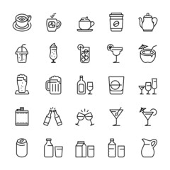 A set of drink and beverage icons, Vector illustration.
