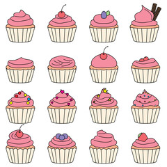 ikon cupcakes ilustrasi vektor berwarna-warni dalam gaya doodle desain datar