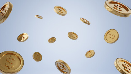 3D rendering.Coins gold .Concept of saving or money, investment in bank.