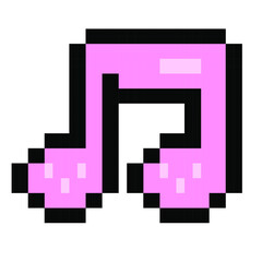 Music note, song, melody or tune pixel art icon for musical apps and websites, 8-bit. Design for sticker, logo, badges and patches, mobile app and embroidery. Isolated vector illustration.