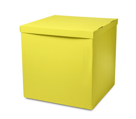 Yellow gift box with cap isolated on white