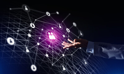 Fototapeta premium Presenting modern wireless technologies as means of communucation and networking on dark background