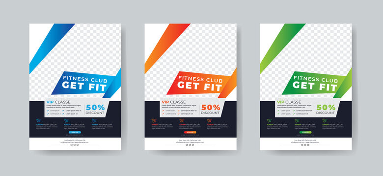 Fitness gym flyer social media design template for fitness studio promotion with vector & illustration in 3 Colorful Accents 