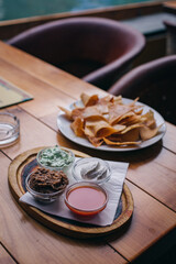 Tortilla chips in Mexican restaurant closeup