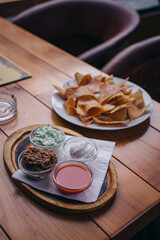 Fototapeta na wymiar Tortilla chips in Mexican restaurant closeup