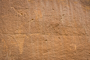 Closeup of the petroglyphs on a canyon wall in Capitol Reef National Park in Utah