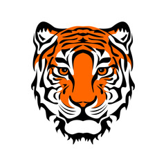 Drawing tiger face - symbol of 2022 new year for poster, brochure, banner, invitation card. Vector illustration Isolated on transparent background.