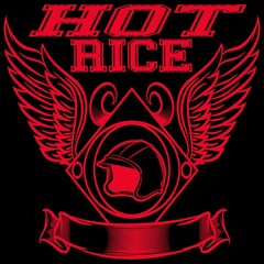 helmet with wings and text hot rice in motorcycle design