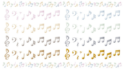立体的な音符のイラスト素材セット_ゴールド_シルバー_パール