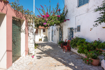 Street in the picturesque village Afionas, Corfu, Greece