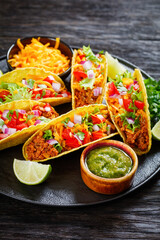 Ground Beef Tacos on a plate, top view