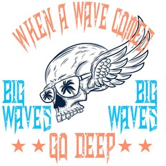 skull with wings and glasses style surf and text