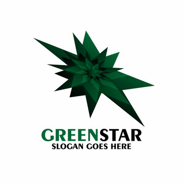 Green star label with blank banner Royalty Free Vector Image