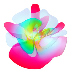 3d render of abstract art with surreal alien blossom flower in curve wavy elegance biological lines forms in white red hot pink blue and toxic green gradient color on isolated white background