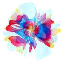 3d render of abstract art with surreal alien blossom flower in curve wavy elegance biological lines forms in white red purple and azure blue gradient color on isolated white background