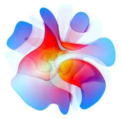 3d render of abstract art with surreal alien blossom flower in curve wavy elegance biological lines forms in white red hot pink blue and toxic green gradient color on isolated white background