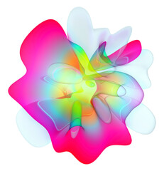 3d render of abstract art with surreal alien blossom flower in curve wavy elegance biological lines forms in white red hot pink blue and toxic green gradient color on isolated white background