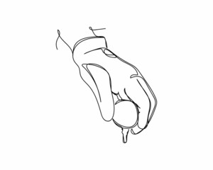 Continuous one line drawing of hand putting golf ball icon in silhouette on a white background. Linear stylized.