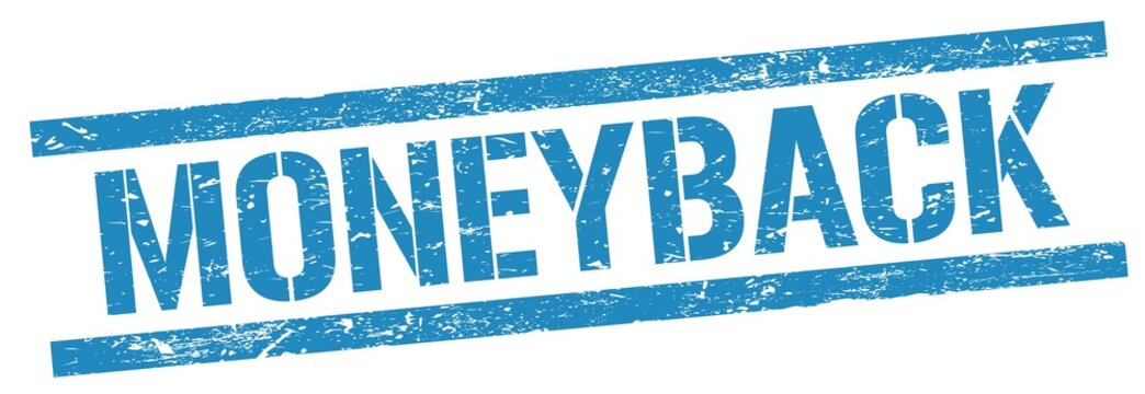 MONEYBACK text on blue grungy rectangle stamp.