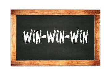 WIN-WIN-WIN text written on wooden frame school blackboard.