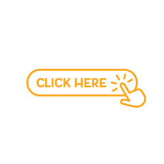 Orange click here button with hand pointer icon