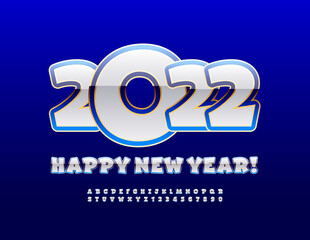 Vector bright Greeting Card Happy New Year 2022! Creative glossy Font. Stylish Alphabet Letters and Numbers set