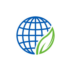nature global world logo, green leaf world logo design vector
