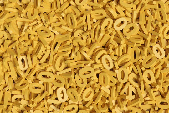 Yellow binary numbers background. 3d illustration.