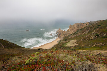 Scenic Aroeira beach at Cabo da Roca (Cape Rock), Sintra, Portugal.