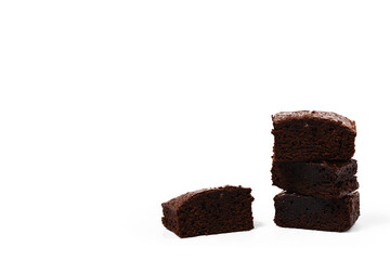 Brownies cake on white background for bakery, food and eating concept