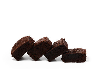 Brownies cake on white background for bakery, food and eating concept