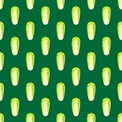 Seamless pattern Chinese cabbage on teal background. Minimalism ornament with lettuce.