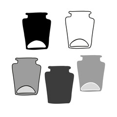 Isolated vector black and white illustration set design of silhouettes of vases, grey, black and lined