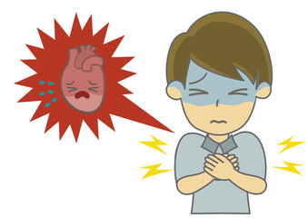 イラスト素材：心臓の痛みを訴える男性の手描きイラスト