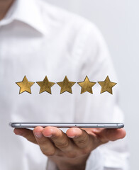 pushing flat button five rating stars