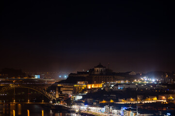 Fototapeta premium Panoramic view on old part of Porto city in Portugal at night