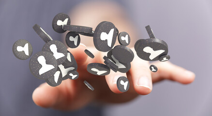 holding 3D rendering group of blue people