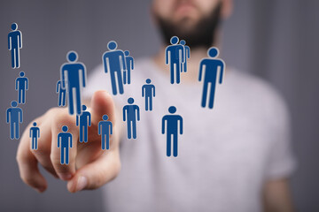 holding 3D rendering group of blue people