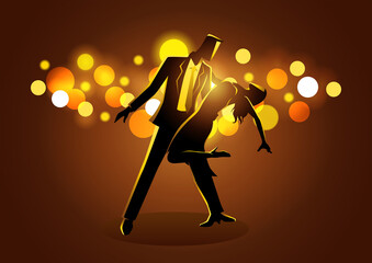 Couple dancing while standing against bokeh light background © rudall30