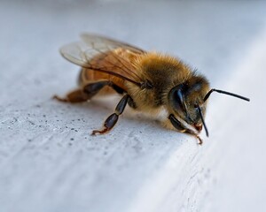 Honey Bee Resting On A Ledge                              ,