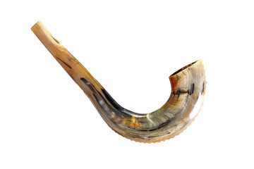 Shofar (horn) on white background. Rosh Hashanah.Yom Kippur Traditional symbol of the Jewish holiday.