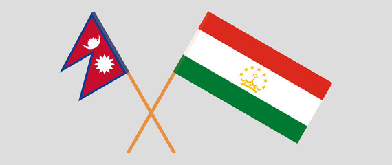 Crossed flags of Nepal and Tajikistan. Official colors. Correct proportion