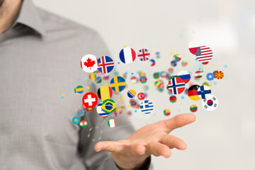 Global communication, international messaging and translation concept