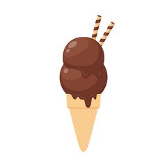 Ice cream cartoon vector. chocolate ice cream cone on white background.