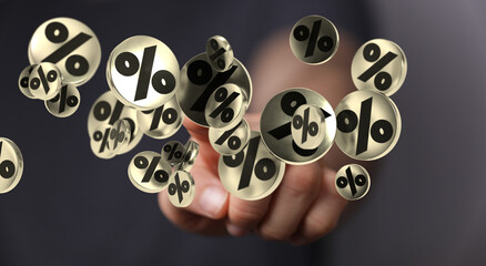  touching sales icons with a as 3D rendering
